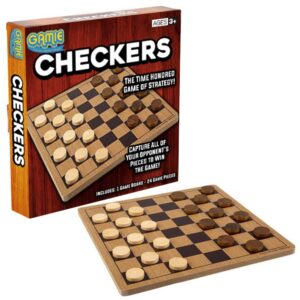 gamie wooden checkers board game, wood family board game for game night, indoor fun and parties, develops logical thinking and strategy, best gift idea for kids