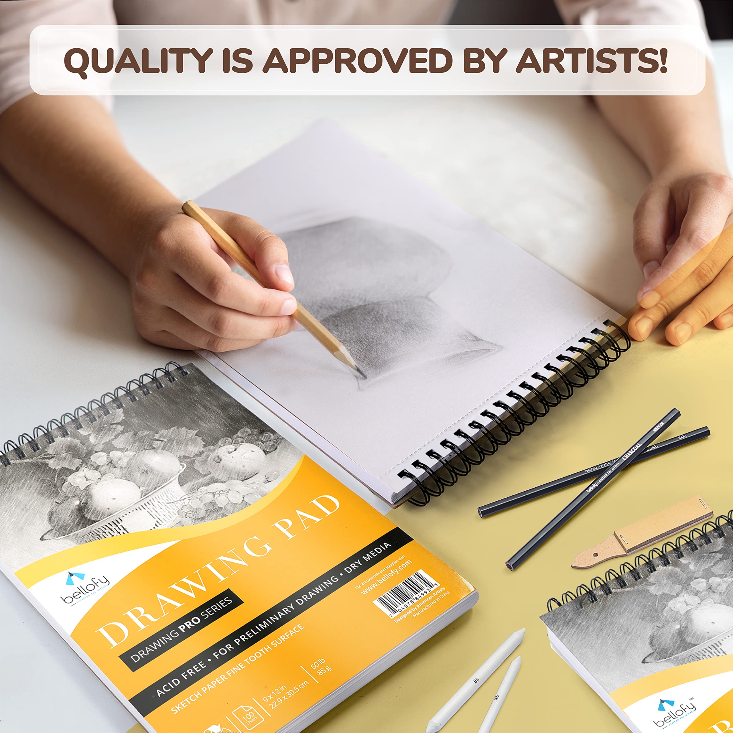 Bellofy 3 x Drawing Paper Pads 9” x 12” | 300 Sheets | 60lbs 85g | Acid Free Sketchbook Paper for Dry Media | Top Spiral Bound Sketchpad for Kids, Beginners, Artists & Professionals