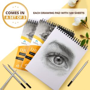 Bellofy 3 x Drawing Paper Pads 9” x 12” | 300 Sheets | 60lbs 85g | Acid Free Sketchbook Paper for Dry Media | Top Spiral Bound Sketchpad for Kids, Beginners, Artists & Professionals