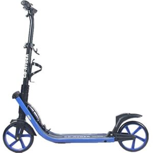 8 inch large wheel kick/push scooter for adults & teens > easy folding > adjustable handlebars > dual suspension