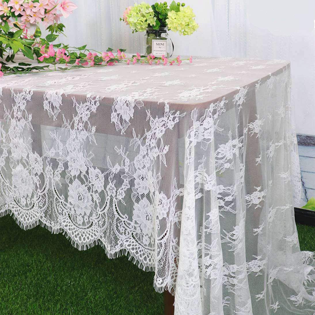 Pardecor Lace Tablecloth Rectangle 60x120 White Lace Tablecloth Lace Table Clothes Eyelash Vintage Reusable Table Cloths Lace Tablecloth Floral Embroidered Tablecloth Linen Flower Tablecloth