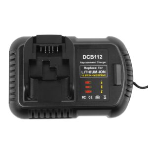 fast battery charger dcb112 for dewalt tools 12v-20v lithium-ion battery dcb101 dcb105 dcb115 dcb107, fit dcb120 dcb127 dcb206 dcb205 dcb204 dcb203 dcb201 dcb200