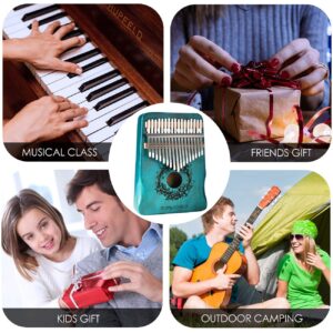 Kalimba-17 Key Thumb Piano,Exquisite Mahogany Wood Portable Kalimba,Tune Hammer and Study Instruction,Musical Gifts for Music lovers Adults Kids(Teal Blue)