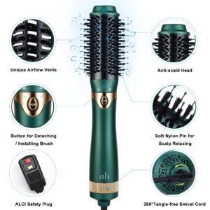 Necmuaih Retro Green Ceramic Hair Dryer and Brush Set, 4-in-1, Lightweight, Safe, and Quiet