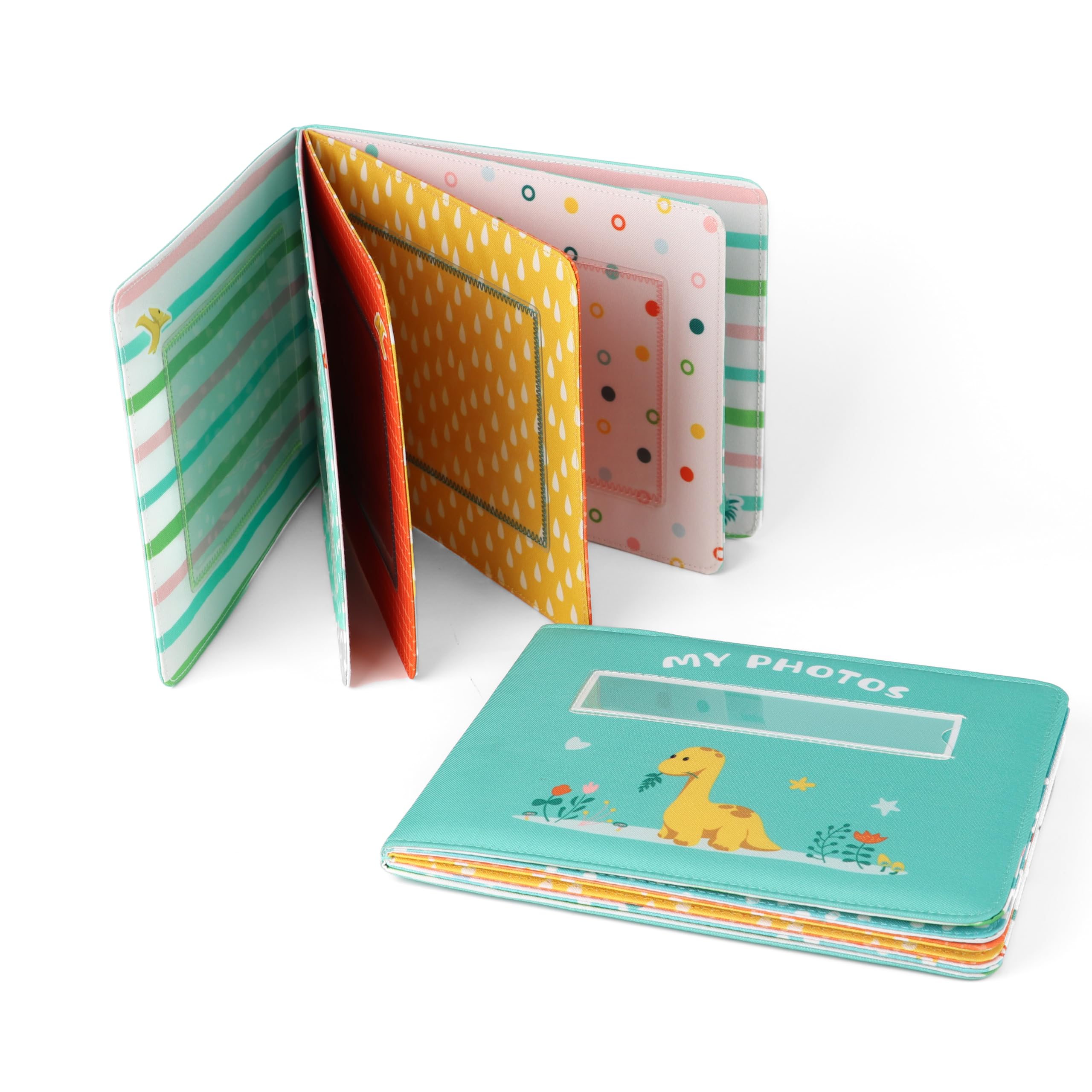 Baby's My First Photo Album of Dinosaur Theme, Soft Cloth Photo Album with Color Pages for 10 Pictures 4x6 inch