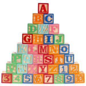 gemileo wooden abc toy building blocks for toddlers 1-3 36 pcs wood alphabet number blocks for stacking learning preschool educational montessori sensory toys for kids boys girls gifts 1.7"