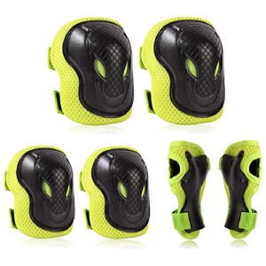 wemfg kids/youth knee pads elbow pads guards protective gear set 6 in 1 with wrist guard and adjustable strap for rollerblading skateboard cycling skating bike scooter