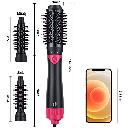 Hot Air Brush, Hair Dryer Brush,3 in 1 Interchangerable Hair Dryer & Volumizer,Ceramic Negative Ion Curling Dryer Styler Brush with 3 Brush Heads (Rose Black)