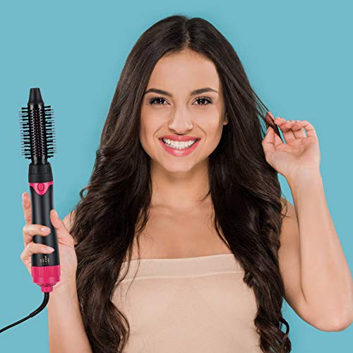 Hot Air Brush, Hair Dryer Brush,3 in 1 Interchangerable Hair Dryer & Volumizer,Ceramic Negative Ion Curling Dryer Styler Brush with 3 Brush Heads (Rose Black)