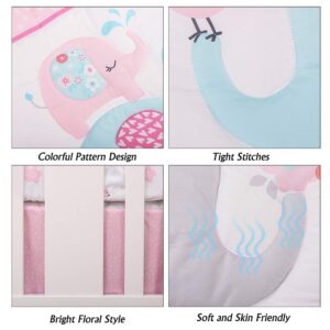 Pink Elephant Baby Crib Bedding Set 3 Pieces Baby Nursery Bedding Sets for Girls with Baby Comforter,Crib Fitted Sheet, Crib Skirt