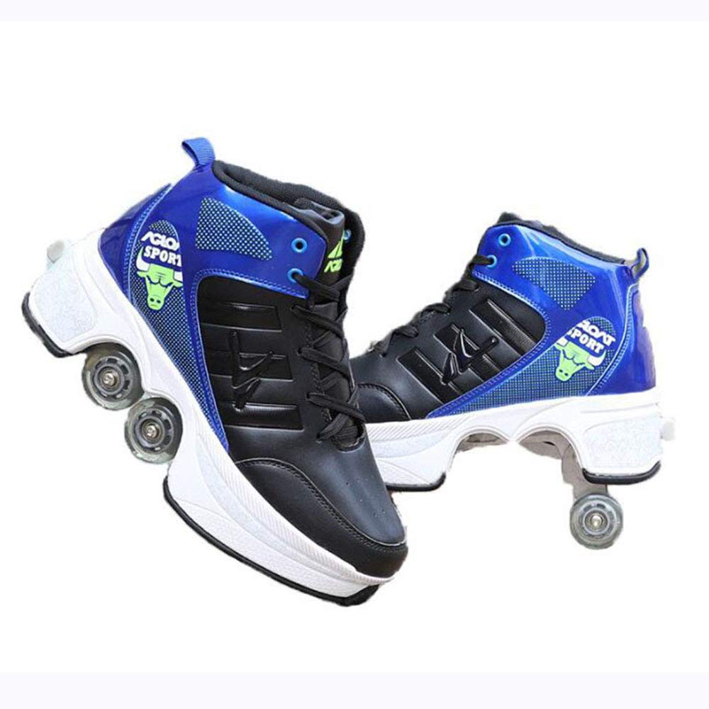 Women's Retractable Roller Skates Outdoor Girls Kick Roller Shoes Men Deformation Sneakers,Cool Black(酷炫黑)-EU38/US7