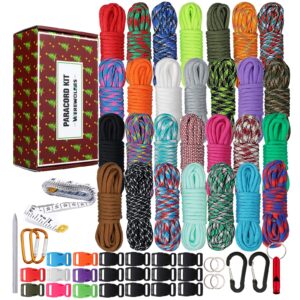 550 paracord - survival paracord bracelet crafting kits crafting kits - parachute cord with soft tape measure, buckles, carabiner, and key rings -multicolor rope gift box