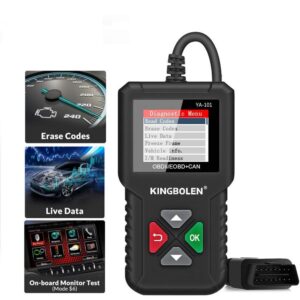 kingbolen obd2 scanner,code reader automotive engine light check scan tool checks o2 sensor and evap systems with full obd2 functions,supports mode6 with dtc lookup, all 10 modes of obd2. black