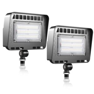 lightdot 2pack 70w led flood light outdoor with knuckle, 100-277v【driver equipped, 5 years warranty】 ip65 waterproof 10500lm, 5000k daylight [eqv. to 280w hps/wh] dusk to dawn photocell sensor-brown