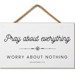 Farmhouse Style Bible Verse Wall Decor Wood Sign 9.5 x 5.5 Inch Wood Made In The USA (Pray About Everything (White), 9.5 x 5.5)