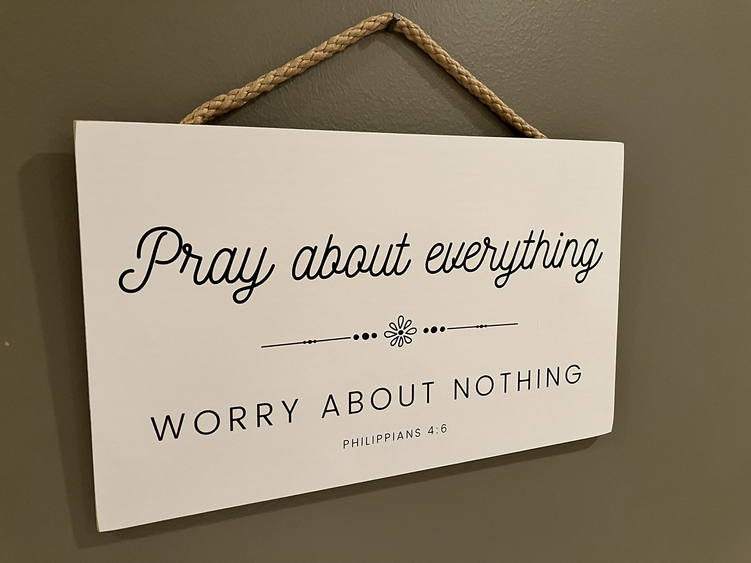 Farmhouse Style Bible Verse Wall Decor Wood Sign 9.5 x 5.5 Inch Wood Made In The USA (Pray About Everything (White), 9.5 x 5.5)