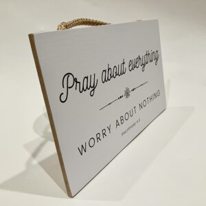 Farmhouse Style Bible Verse Wall Decor Wood Sign 9.5 x 5.5 Inch Wood Made In The USA (Pray About Everything (White), 9.5 x 5.5)