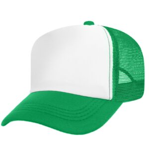 toptie kids 5 panel mesh trucker cap adjustable snapback hat blank foam trucker hat-green/white