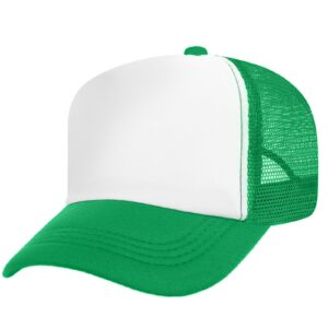 TopTie Kids 5 Panel Mesh Trucker Cap Adjustable Snapback Hat Blank Foam Trucker Hat-Green/White