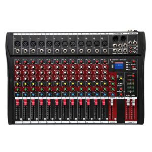 fineshine 8/12/16 channel audio mixer sound mixing console with bluetooth usb,pc recording input, xlr microphone jack, 48v power, rca input/output for professional and beginners (12 channel)