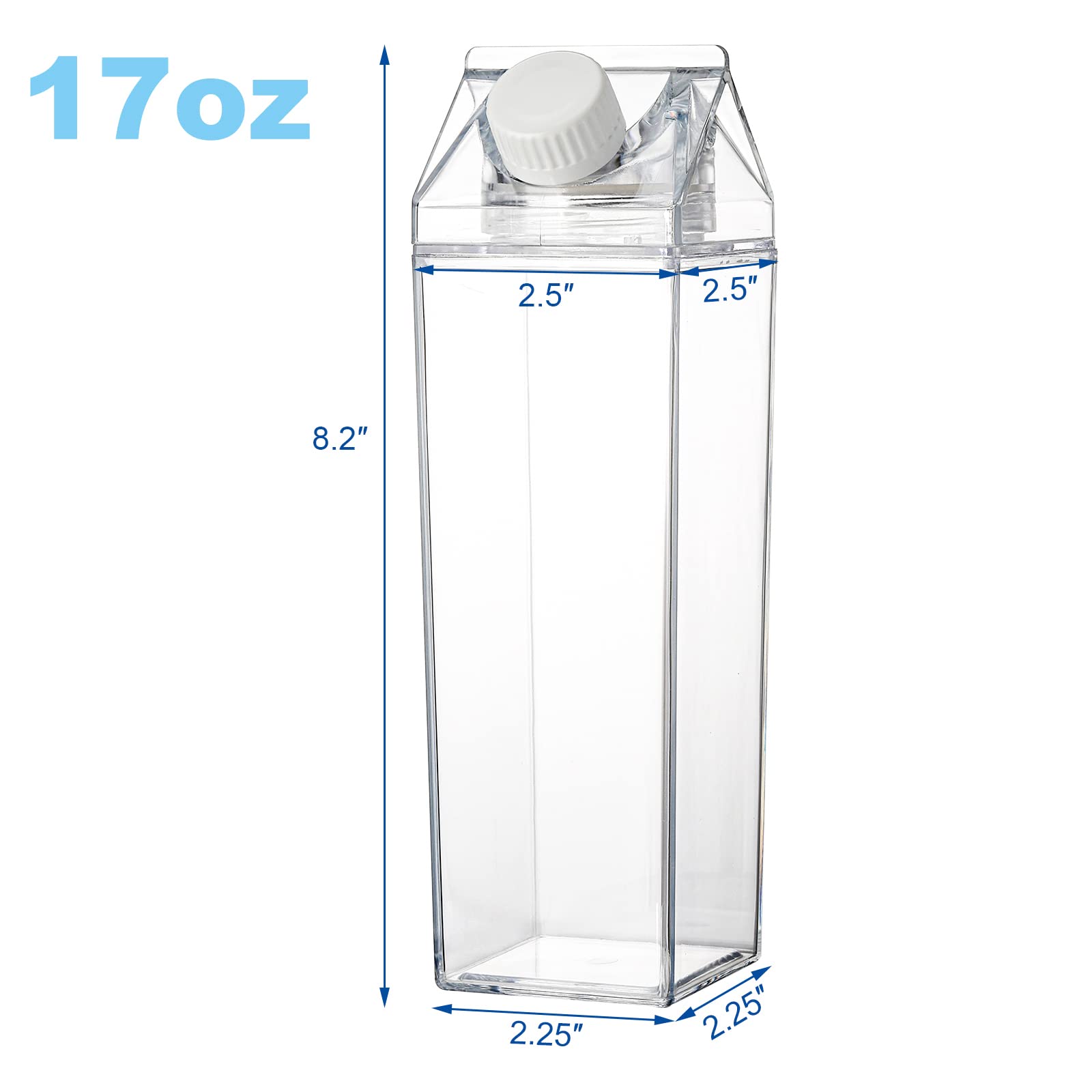 yarlung 6 Pack Milk Carton Water Bottle, 17 Oz Clear Plastic Milk Box Portable Square Juice Bottle for Outdoor Sports Travel Camping