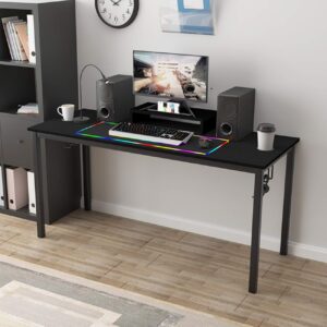 sogeshome 60 inch desk computer desks gaming desk long desk writing table home office workstation with rgb mouse pad, headset hooks and cup slot, black, nsdus-ac14cb-pro-e1-152.4