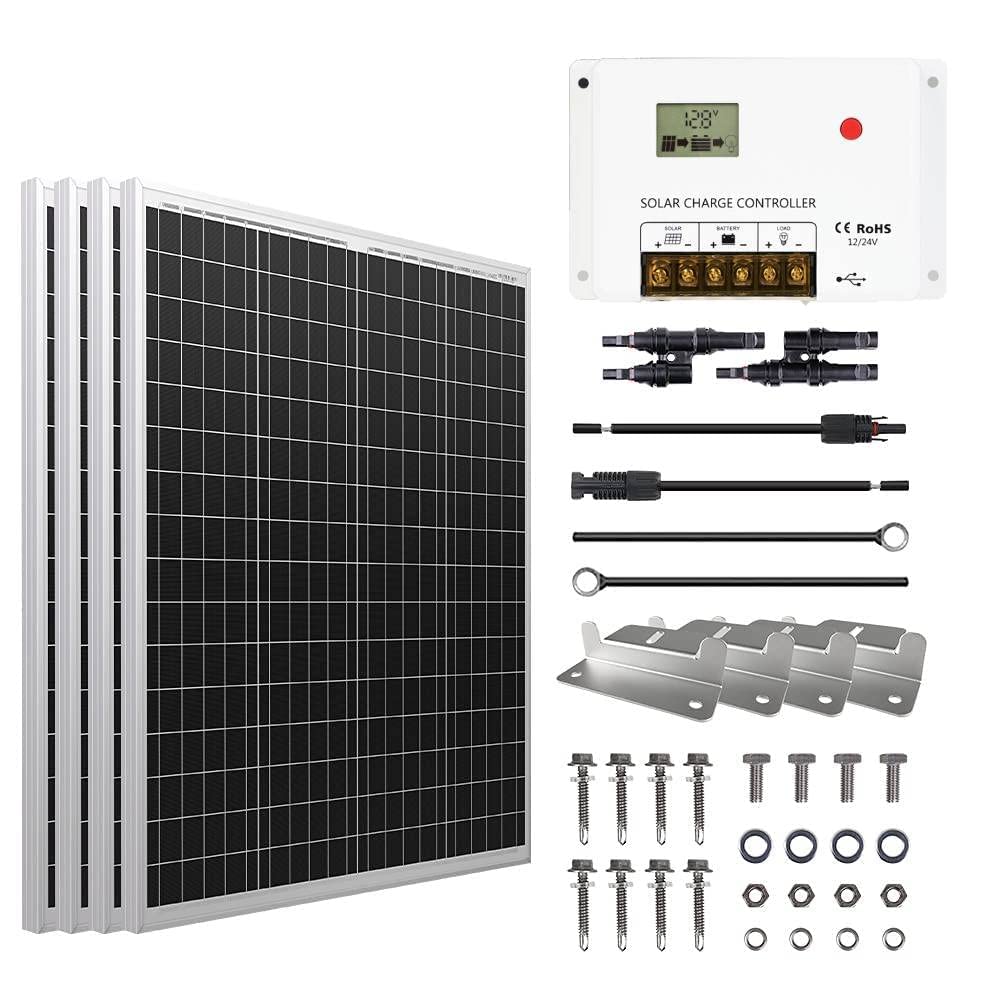 HQST 200 400 Watt Polycrystalline 12V 24V Solar Panel, High Efficiency Module PV Power for Battery Charging Boat, Caravan, RV and Any Other Off Grid Applications (400W W/30A)