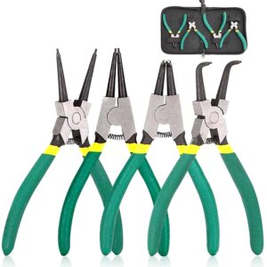 queta 4pcs 7-inch snap ring pliers set heavy duty internal/external circlip pliers kit with straight/bent jaw cr-v steel for ring remover retaining c clip pliers with storage bag