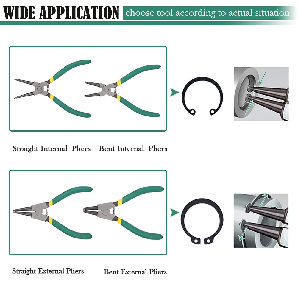 Queta 4pcs 7-Inch Snap Ring Pliers Set Heavy Duty Internal/External Circlip Pliers Kit with Straight/Bent Jaw CR-V Steel for Ring Remover Retaining C Clip Pliers with Storage Bag