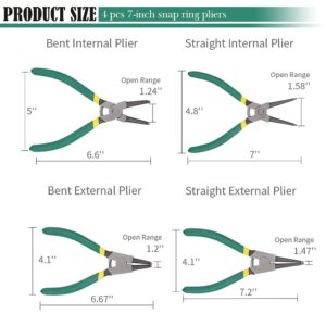 Queta 4pcs 7-Inch Snap Ring Pliers Set Heavy Duty Internal/External Circlip Pliers Kit with Straight/Bent Jaw CR-V Steel for Ring Remover Retaining C Clip Pliers with Storage Bag