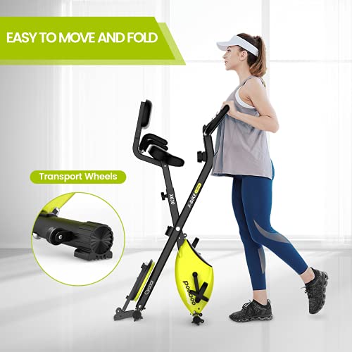 pooboo Foldable Exercise Bike Magnetic Indoor Cycling Bikes 3 in 1 Stationary Bikes Indoor Fitness Bicycles with Resistance Bands and Twist Board