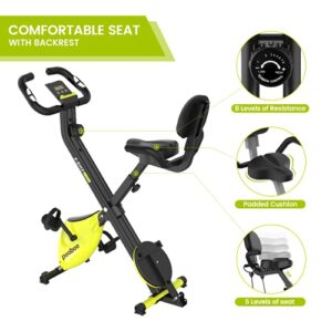 pooboo Foldable Exercise Bike Magnetic Indoor Cycling Bikes 3 in 1 Stationary Bikes Indoor Fitness Bicycles with Resistance Bands and Twist Board