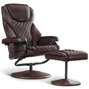 mcombo recliner with ottoman, reclining chair with massage, 360 swivel living room chair faux leather, 4901 (dark brown)