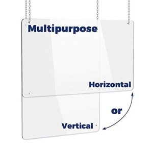 Hanging (24" x 32") Portable Acrylic Plexiglass Sneeze Guard Shield for Counter Barrier from Sneezing Cashier Protection, Multiple Sizes Available