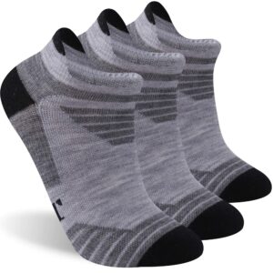 rtzat 90% merino wool athletic running tennis ultra-light ankle low cut no show cushioned socks for men & women, medium, black&gray