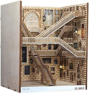 wooden book nook inserts art bookends diy bookshelf decor stand decoration fairy garden miniatures home decoration accessories (spiral staircase, 10.28.88.5 in)
