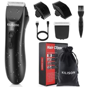 kilison groin hair trimmer for men, waterproof wet/dry body trimmer with 2 removable ceramic blade, electric beard trimmer for ultimate male
