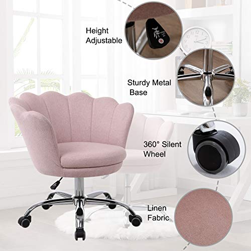 SSLine Home Office Chair,Modern Linen Fabric Desk Task Chair Accent Chair,Computer Desk Chair with Swivel and Adjustable,Accent Home Office Task Chair Executive Chair with Soft Seat (Pink-2)