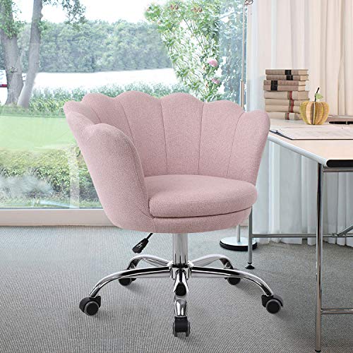 SSLine Home Office Chair,Modern Linen Fabric Desk Task Chair Accent Chair,Computer Desk Chair with Swivel and Adjustable,Accent Home Office Task Chair Executive Chair with Soft Seat (Pink-2)