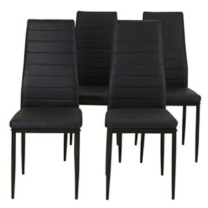 aosgya modern kitchen dinning room chairs, ergonomically high backrest faux leather dining chair w/metal frame legs, set of 4 upholstery chairs (black)