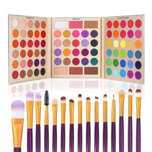 ucanbe makeup eyeshadow palette + 15pcs brush set, pigmented 86 colors make up pallet with brushes, matte shimmer glitter palettes valentine's day gift, eye shadow highlighter contour blush beauty kit