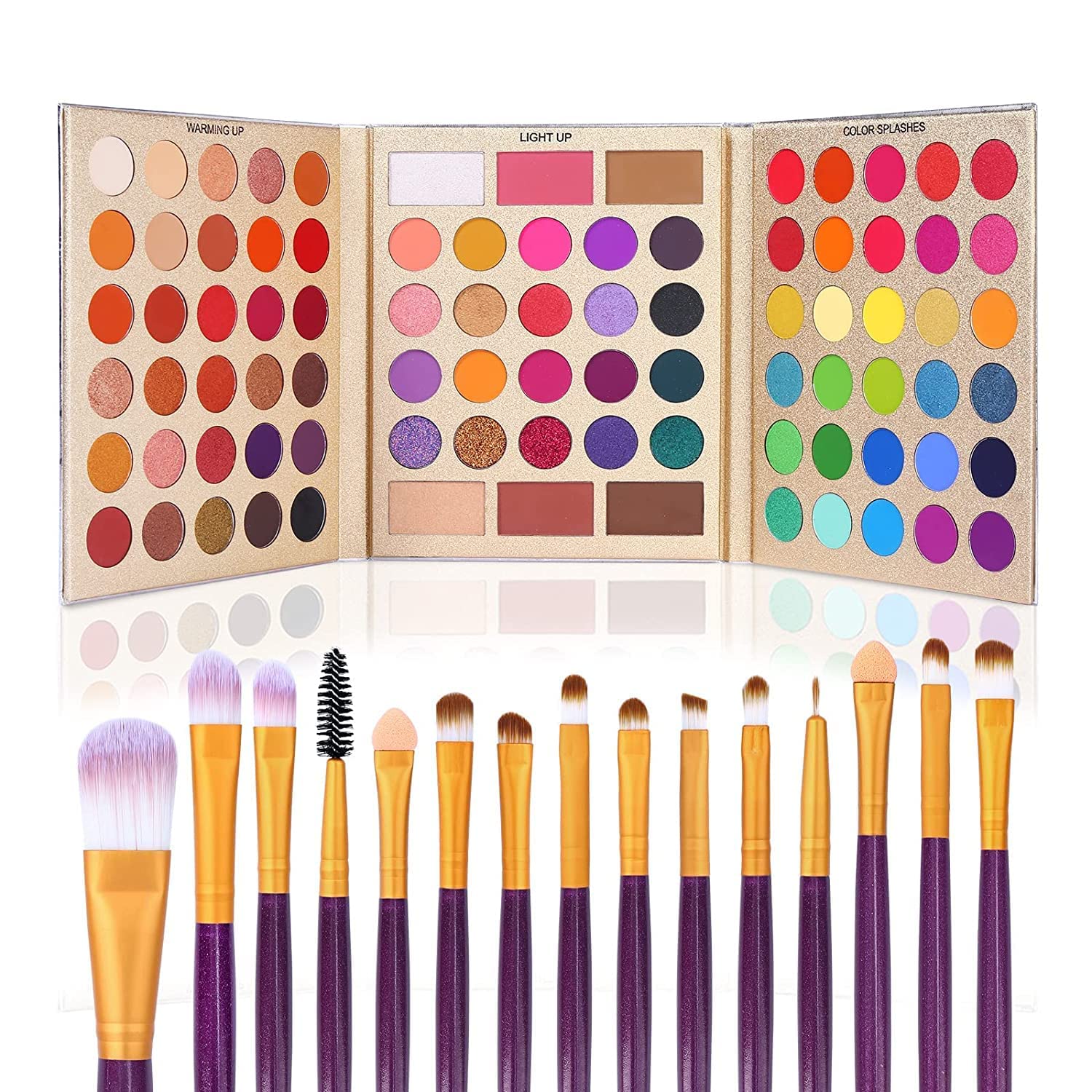 UCANBE Makeup Eyeshadow Palette + 15Pcs Brush Set, Pigmented 86 Colors Make Up Pallet with Brushes, Matte Shimmer Glitter Palettes Valentine's Day Gift, Eye Shadow Highlighter Contour Blush Beauty Kit