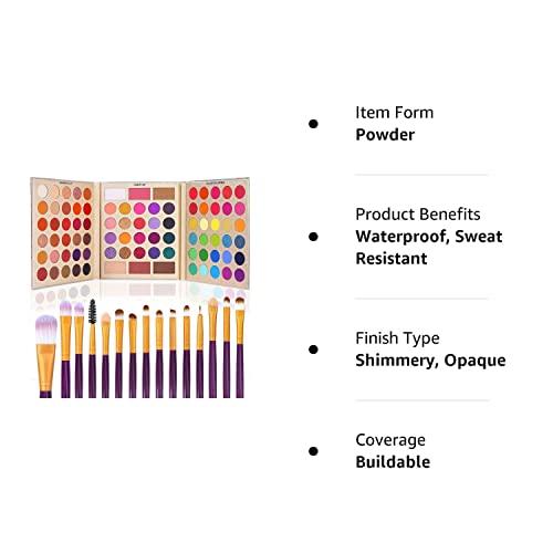 UCANBE Makeup Eyeshadow Palette + 15Pcs Brush Set, Pigmented 86 Colors Make Up Pallet with Brushes, Matte Shimmer Glitter Palettes Valentine's Day Gift, Eye Shadow Highlighter Contour Blush Beauty Kit