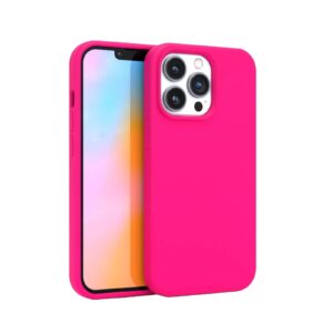 felony case – iphone 12/12 pro case – neon pink silicone phone cover, liquid silicone with anti-scratch microfiber lining, 360° shockproof protective case for apple iphone 12 and iphone 12 pro