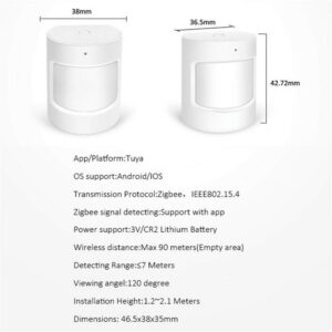 Motion PIR Sensor, REQUIRES HUB, Zigbee Connection, Wireless Mini Contact Sensor for Alarm System and Smart Home Automation, works with Smart life, Alexa and Google home (Motion PIR Sensor)