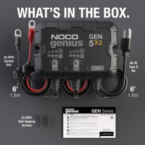 NOCO Genius GEN5X2, 2-Bank, 10A (5A/Bank) Smart Marine Battery Charger, 12V Waterproof Onboard Boat Charger, Battery Maintainer and Desulfator for AGM, Lithium (LiFePO4) and Deep-Cycle Batteries