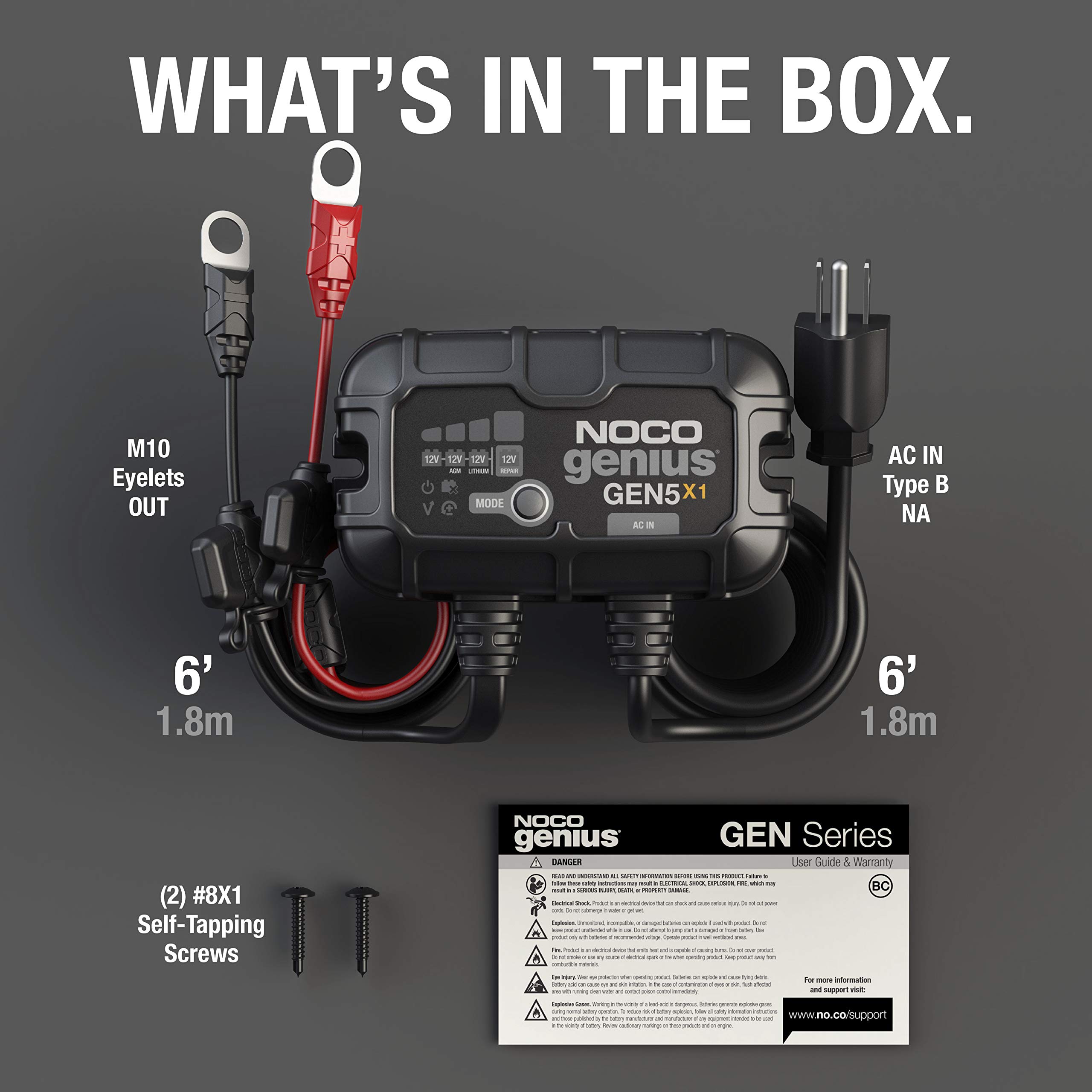 NOCO Genius GEN5X1, 1-Bank, 5A (5A/Bank) Smart Marine Battery Charger, 12V Waterproof Onboard Boat Charger, Maintainer and Desulfator for AGM, Lithium (LiFePO4) and Deep-Cycle Batteries