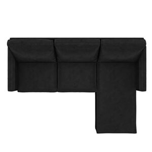 Novogratz Chapman Sectional Sofa with Chrome Legs, Black Velvet Couch