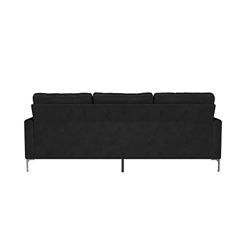 Novogratz Chapman Sectional Sofa with Chrome Legs, Black Velvet Couch