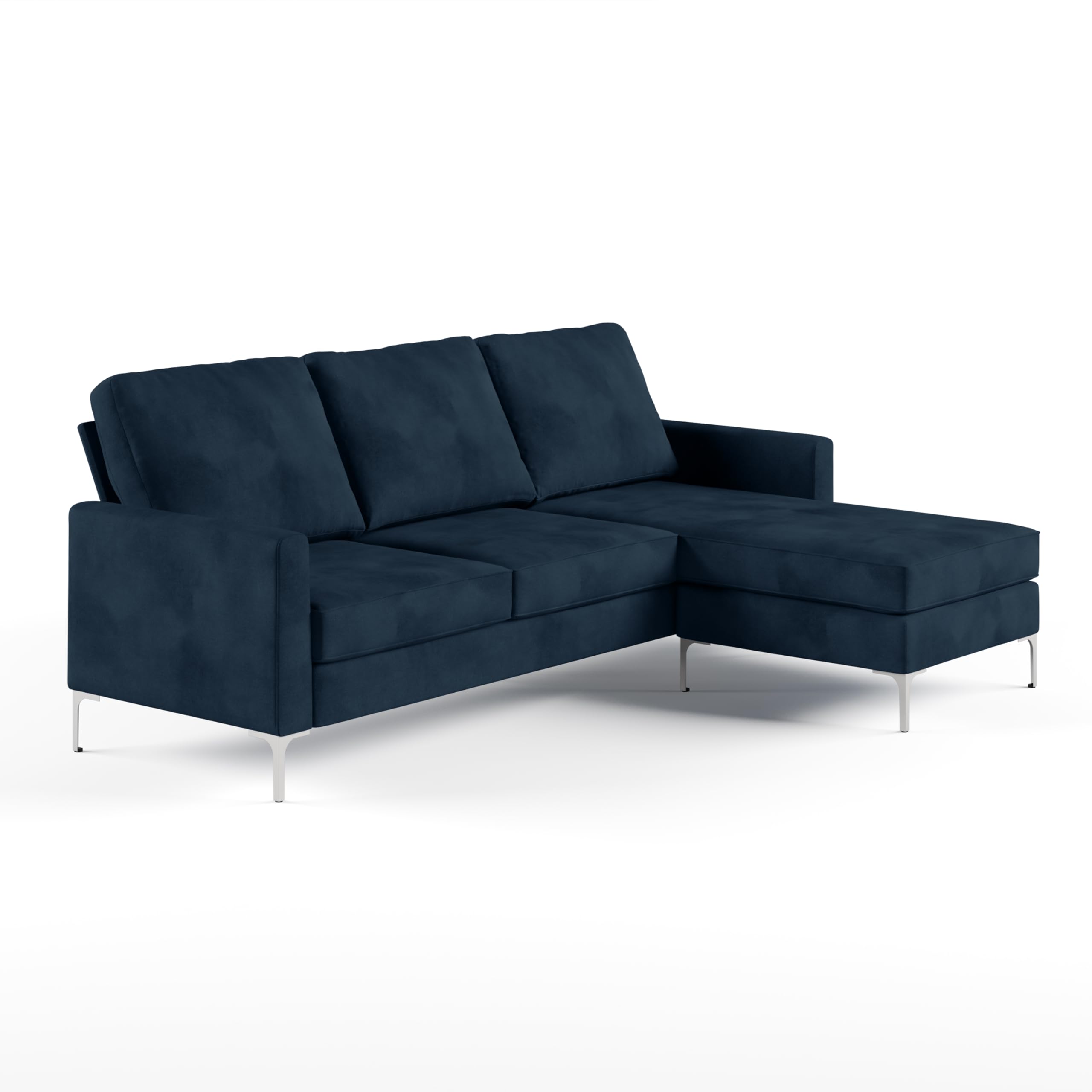 Novogratz Chapman Sectional Sofa with Chrome Legs, Black Velvet Couch